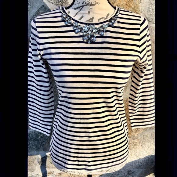 J. Crew Striped Necklace Tee 3/4 Length Sleeves Size XS - Picture 5 of 15
